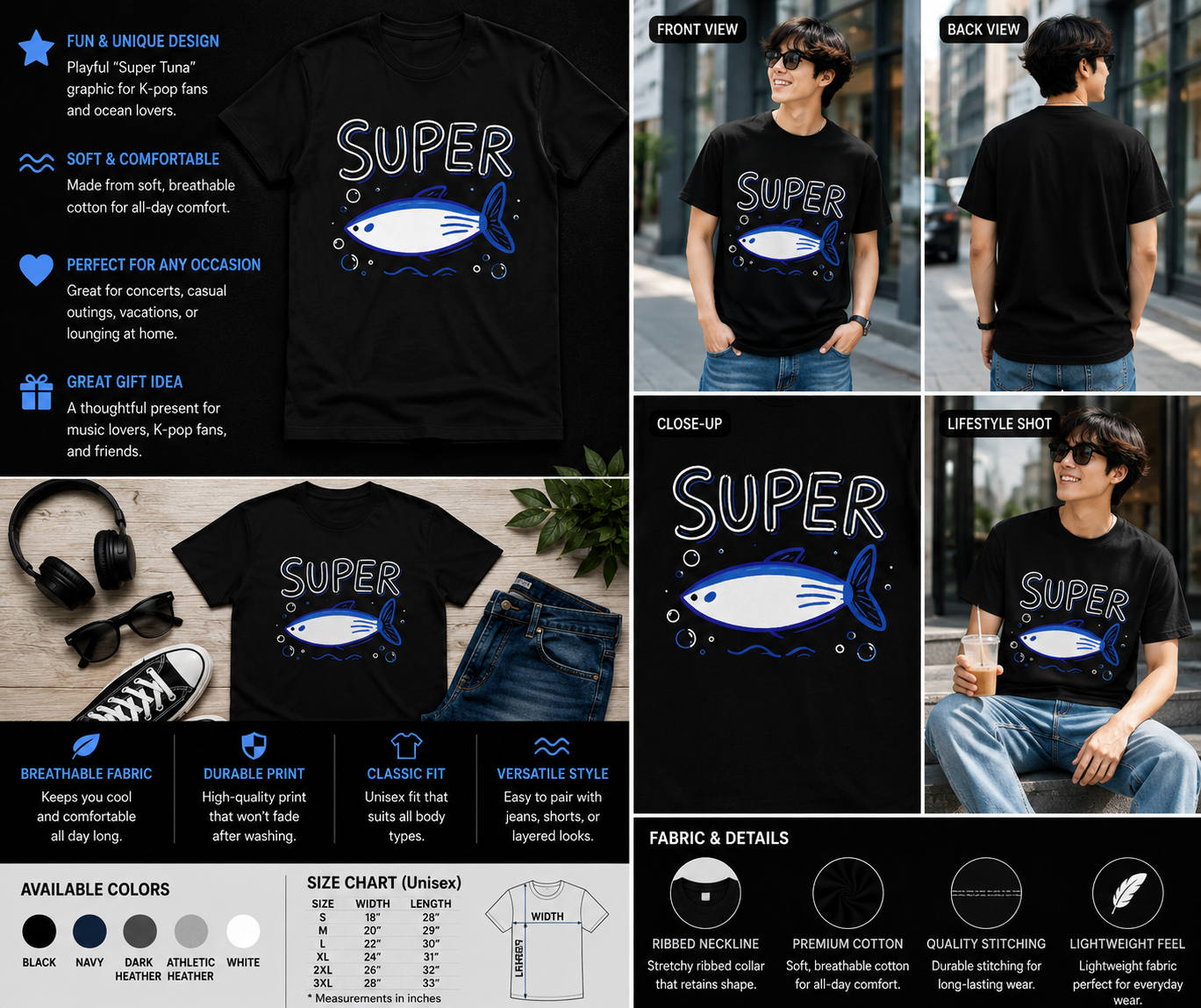 Super Tuna Fish Graphic T-Shirt – K-Pop Streetwear