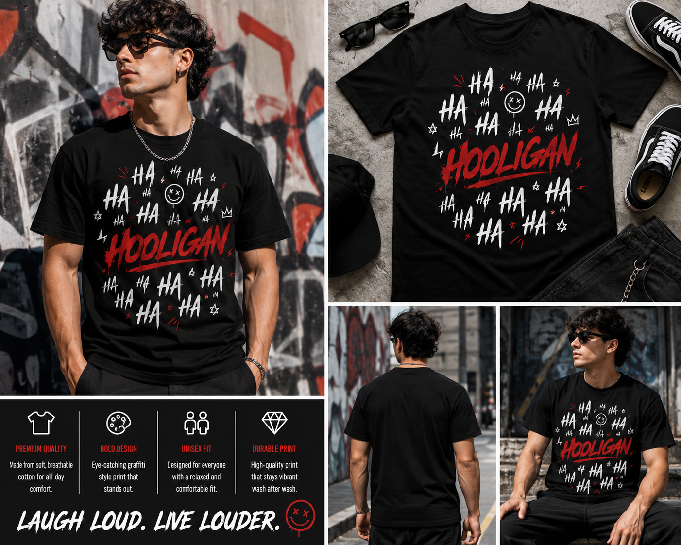 Hooligan Graffiti Graphic T-Shirt – Black Streetwear Tee