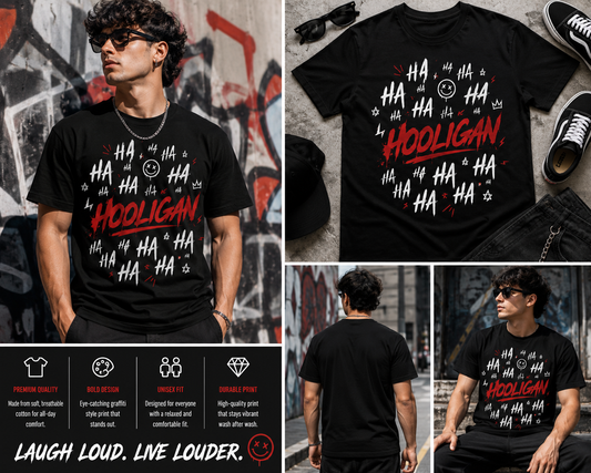 Hooligan Graffiti Graphic T-Shirt – Black Streetwear Tee