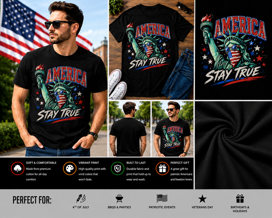 America Stay True Statue of Liberty Patriotic USA 4th of July T-Shirt