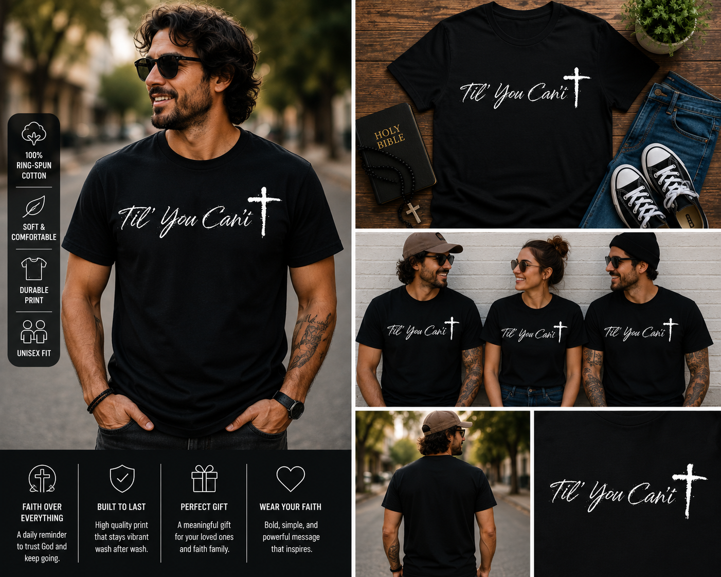 Til You Can't Christian Cross Unisex Graphic T-Shirt