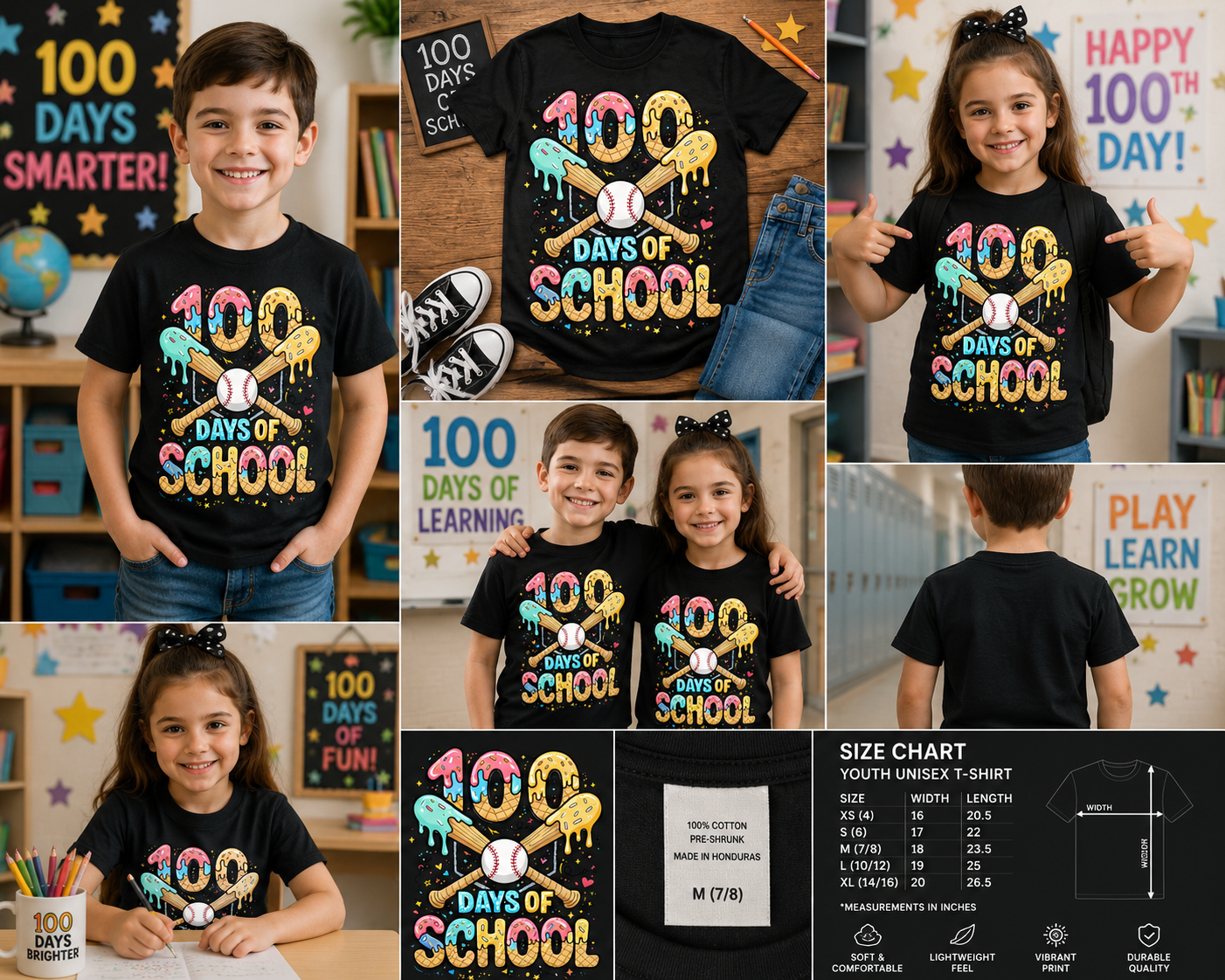 100th Day of School Baseball T-Shirt for Kids | Fun 100 Days Celebration Tee