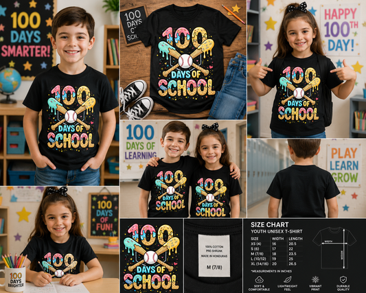 100th Day of School Baseball T-Shirt for Kids | Fun 100 Days Celebration Tee