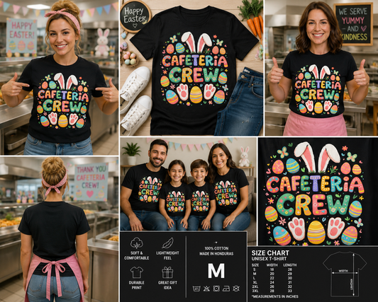 Cute Cafeteria Crew Easter Bunny T-Shirt – Funny Lunch Lady Easter Graphic Tee