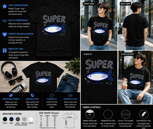 Super Tuna Fish Graphic T-Shirt – K-Pop Streetwear