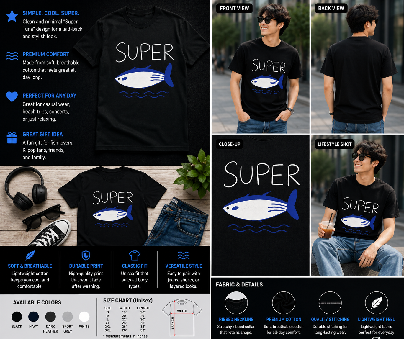 Super Tuna Minimal Fish Graphic T-Shirt
