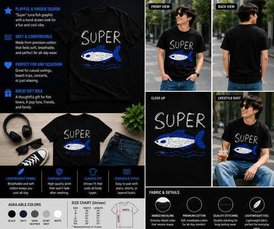 Super Tuna Fish Graphic T-Shirt – Minimal Vintage Ocean Tee
