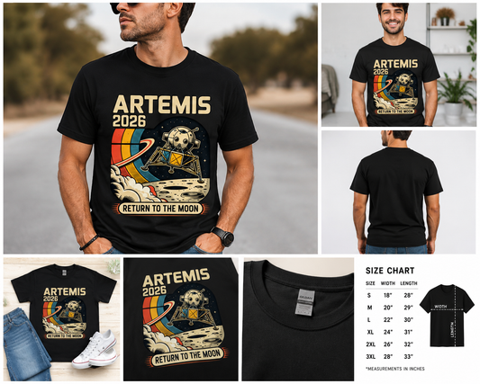 Artemis 2026 Return To The Moon T-Shirt, Retro NASA Moon Landing Tee, Space Exploration Graphic Shirt, Sci Fi Vintage Astronaut T